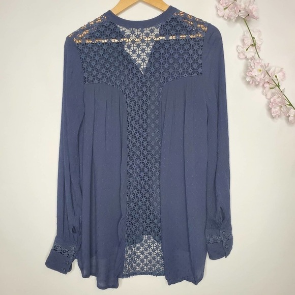 Free People The Best Blouse Crochet Top Navy Sz S - Picture 6 of 9